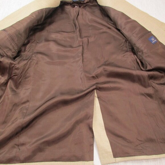 Brooks Brothers 346 Blazer Jacket Mens Beige Houndstooth Wool Single Breasted - Picture 7 of 13